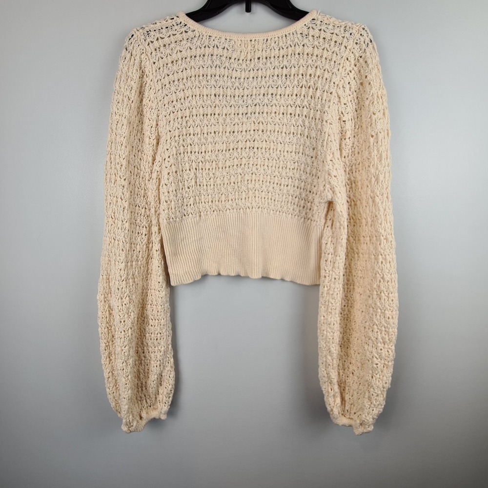 Altar'd State Cropped Open Knit Sweater Crochet Womens Large‎ Balloon Sleeve - Picture 6 of 7